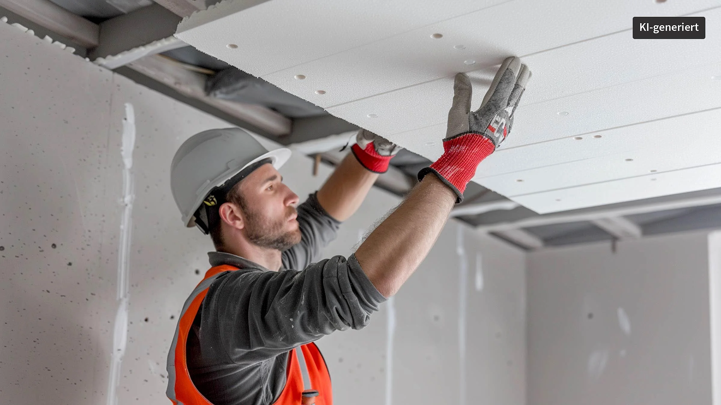 Kellersanierung: Handwerker dämmt Kellerdecke