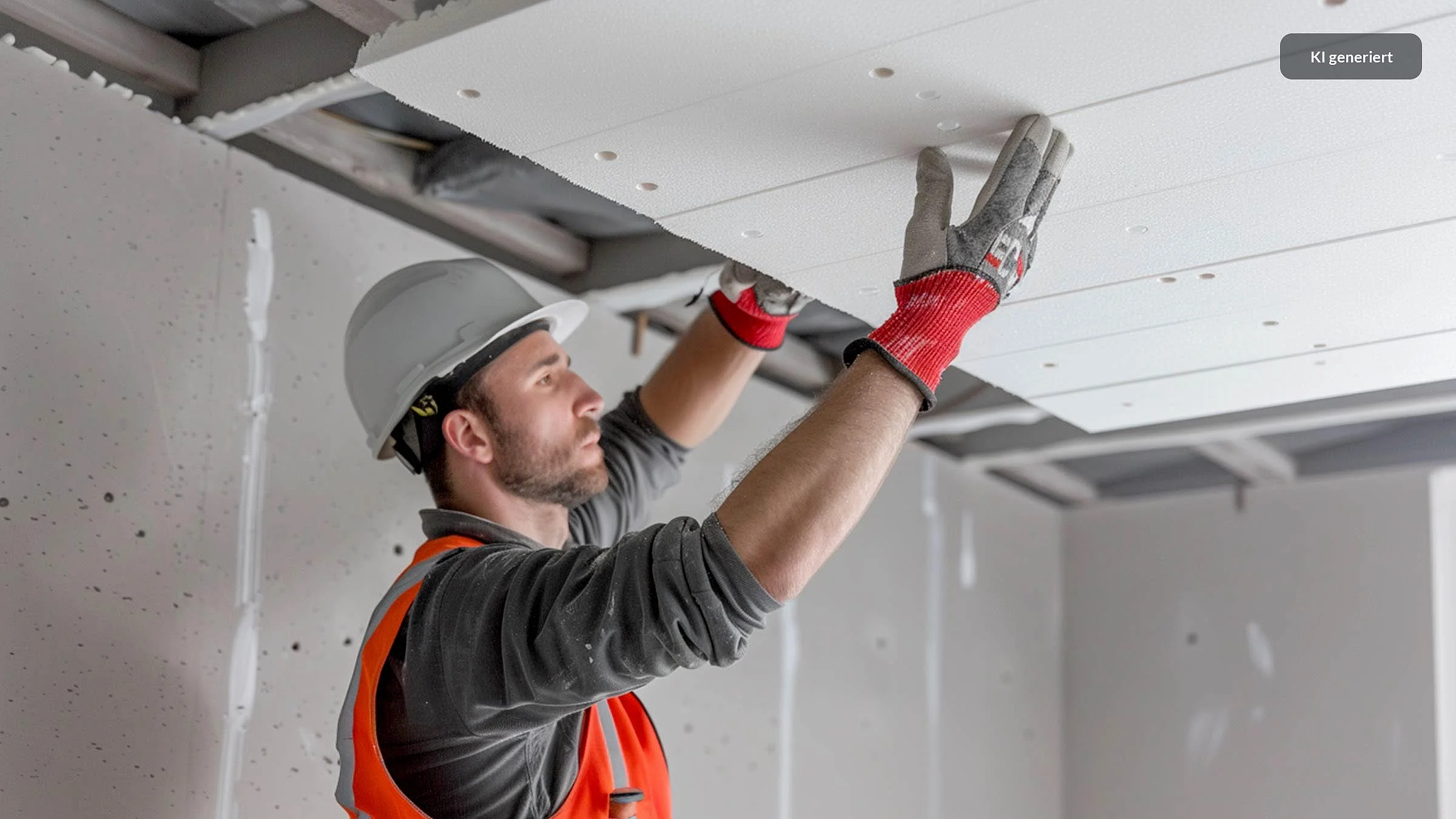 Kellersanierung: Handwerker dämmt Kellerdecke