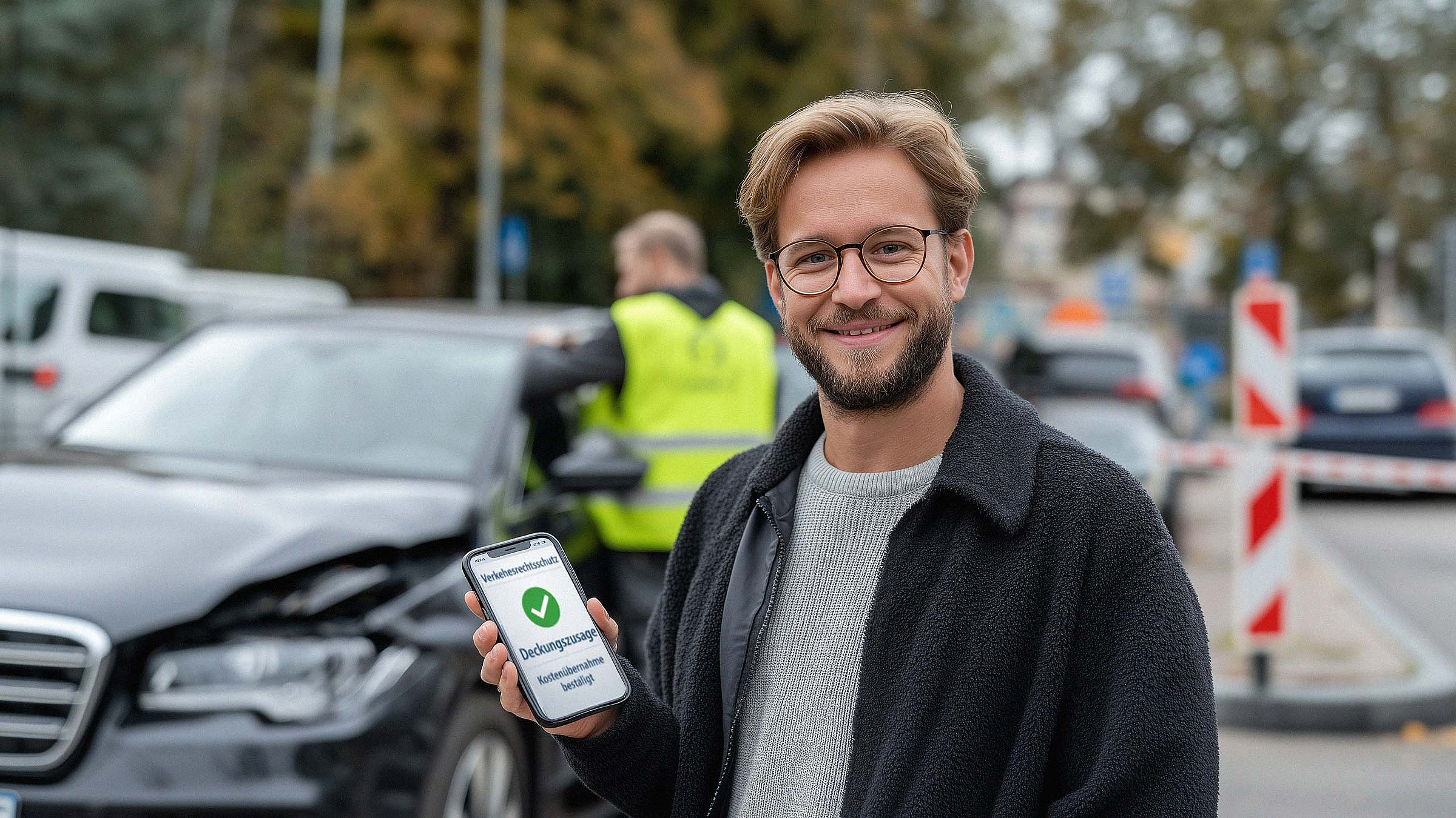 Nach einem Autounfall bekommt die geschädigte Person sofort eine Deckungszusage durch die Verkehrsrechtsschutzversicherung