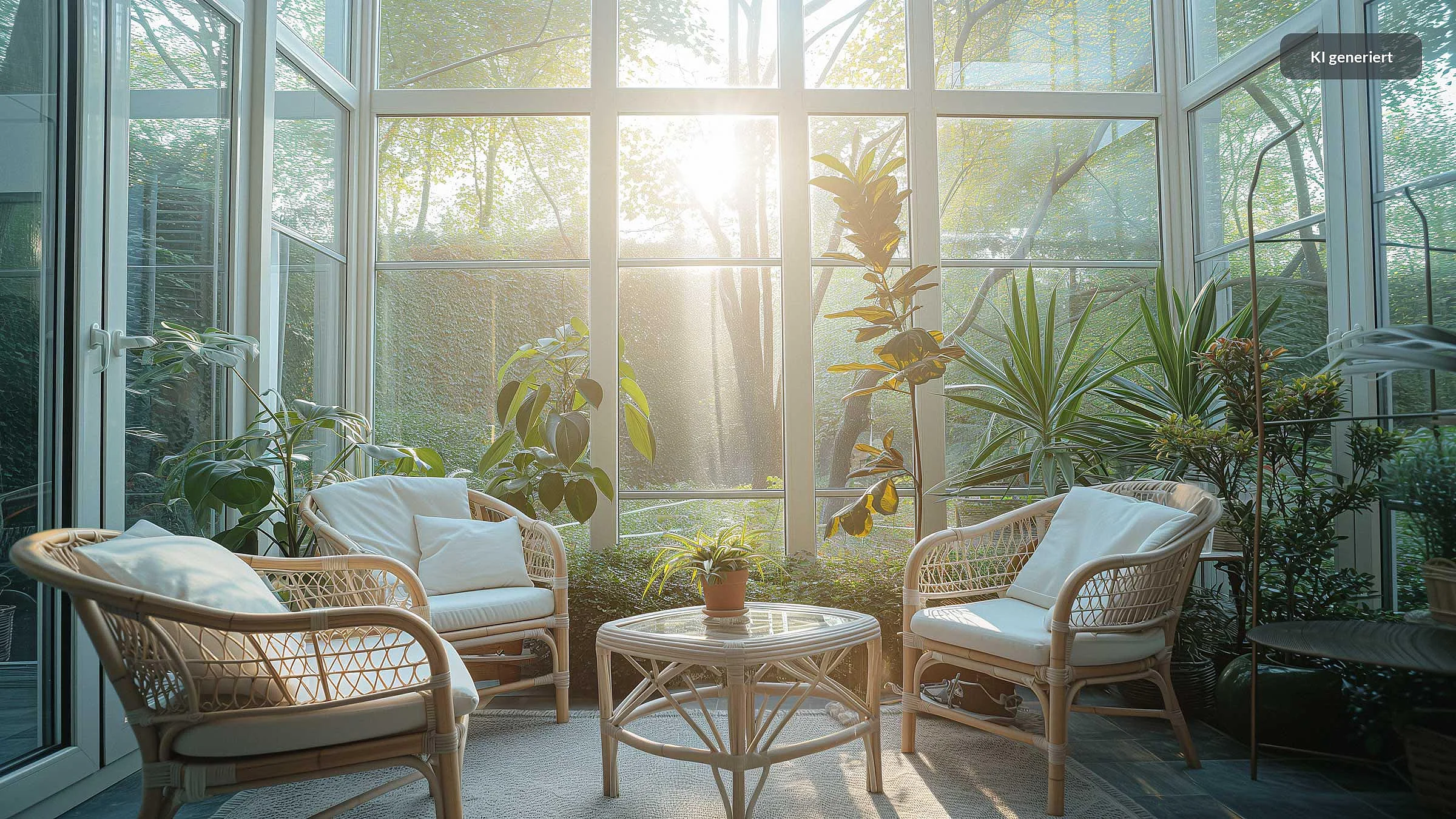 Im Rahmen eines Hausanbaus wurde ein heller Wintergarten hinzugefügt.