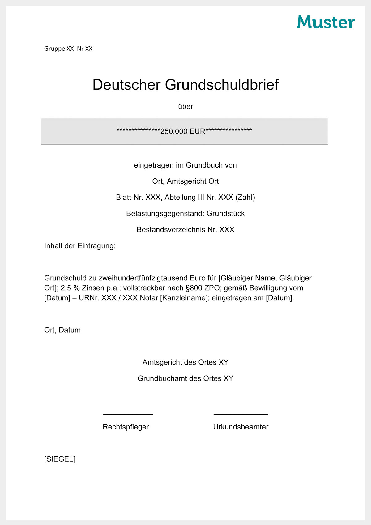 Muster eines Grundschuldbriefs